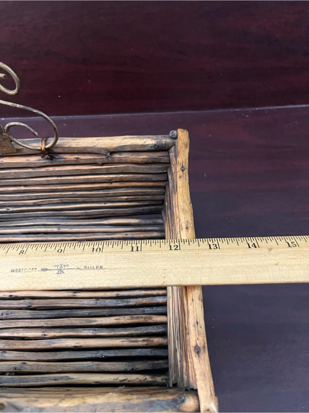 Woven Natural Brown Decorative Basket with Metal Handle